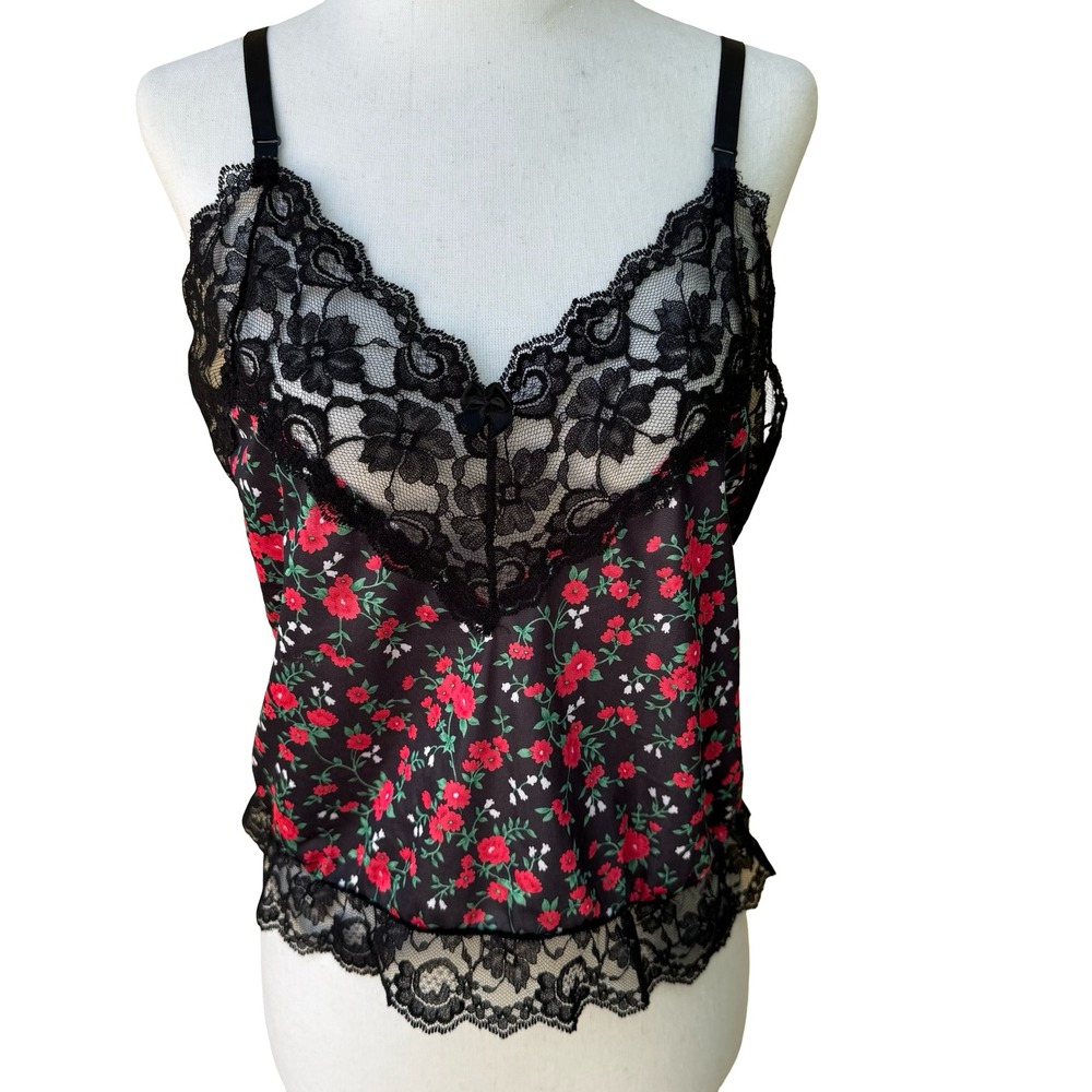 Ashley Taylor Vintage 90s Y2K Babydoll Coquette Floral Lace Trim‎ Camisole Top L